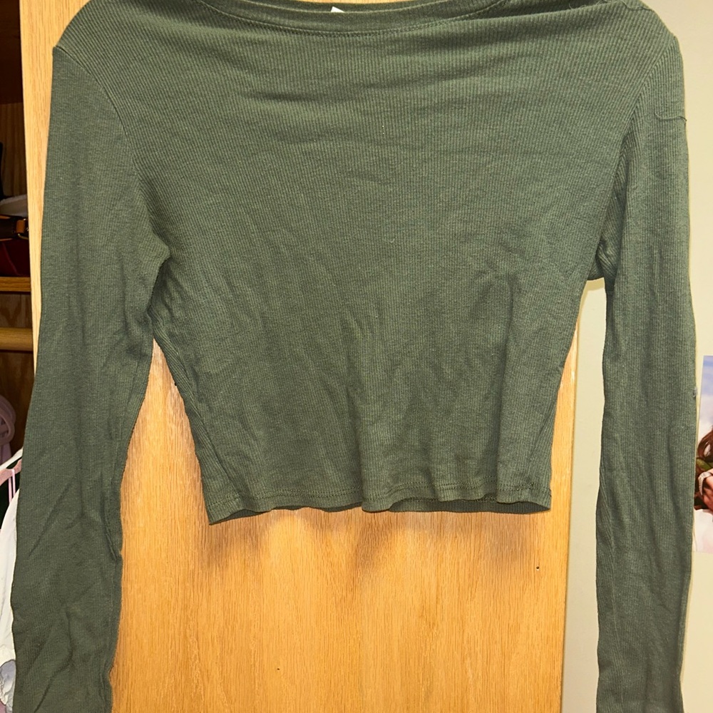 Olive Green Long Sleeve Ribbed Top